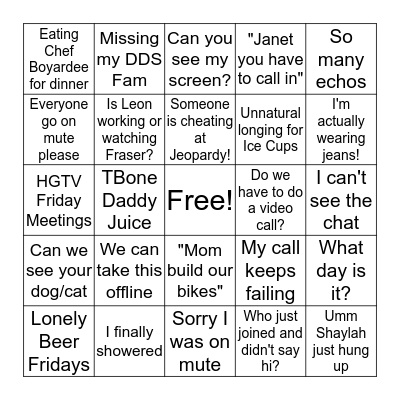 DDS COVID 19 BINGO Card