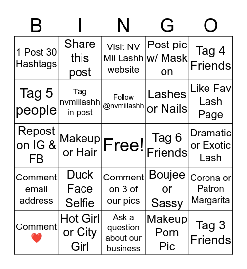 FREE LASH BINGO  Bingo Card