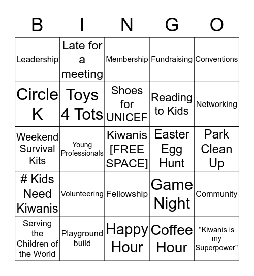 Zoom Kiwanis Bingo Card