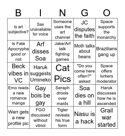 Heavens Feel Bingo Card