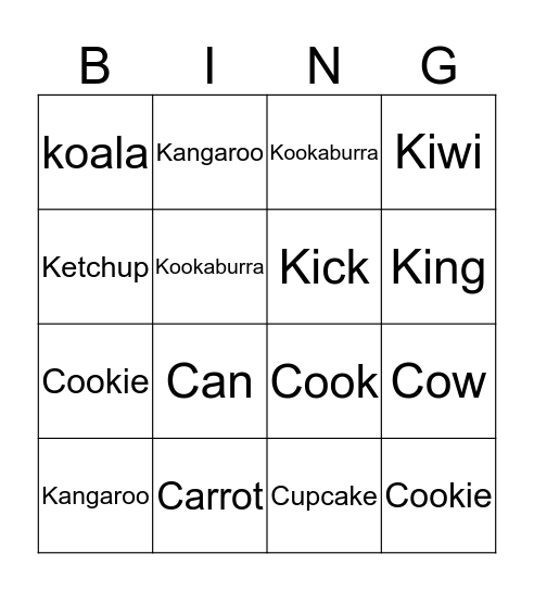 C sound Bingo Card