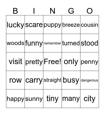 Lesson 18 Bingo Card