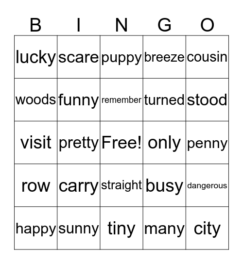 Lesson 18 Bingo Card