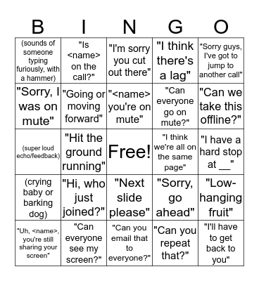 Telework BINGO! Bingo Card