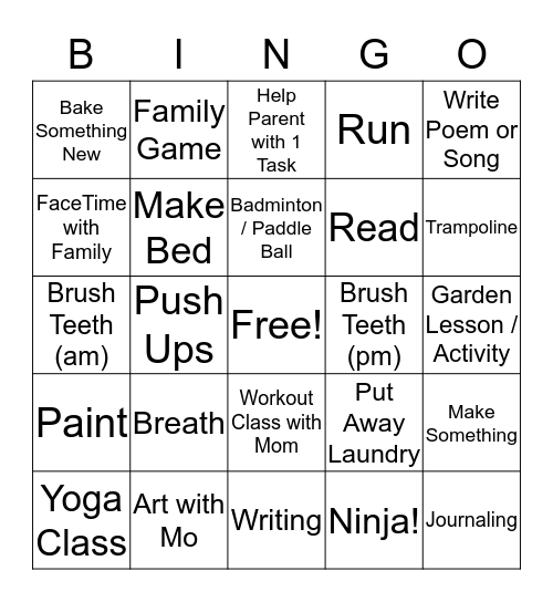 Spring Break 2020 v2 Bingo Card