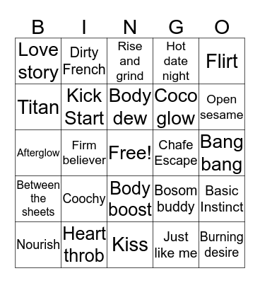 Pure Romance Bingo Card