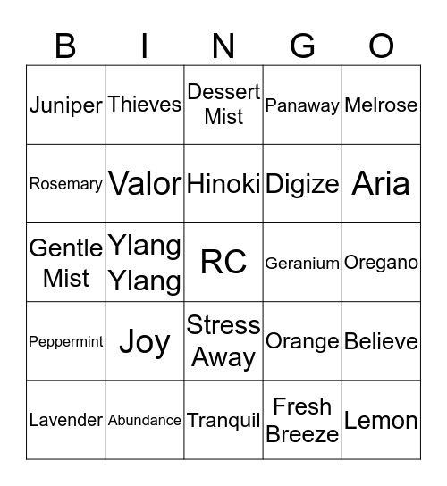 Scentsart Bingo Card