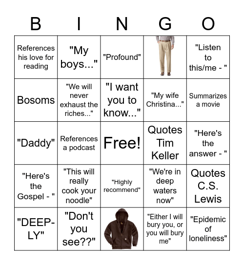 Pastor Michael's Sunday Sermon Bingo Card