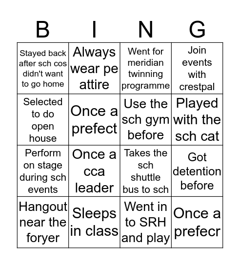 Crest secondary bingo edition  Bingo Card