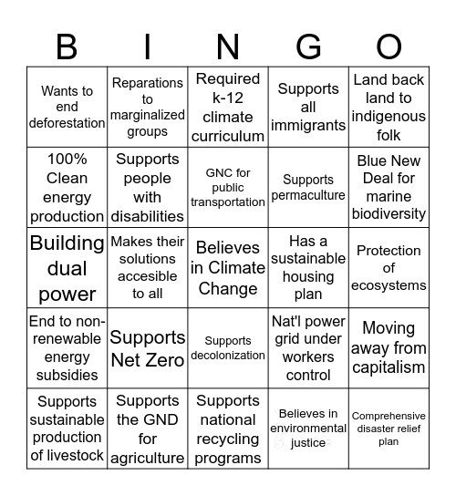 USYCS Endorsement Bingo. Bingo Card