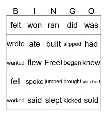 Past Tense Verbs Bingo Card