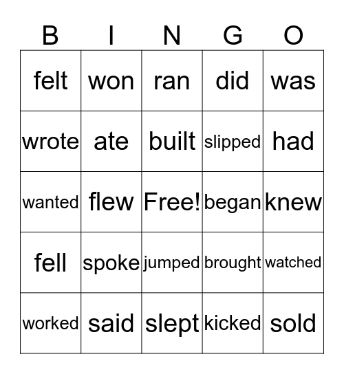 Past Tense Verbs Bingo Card