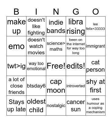 hania Bingo Card