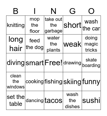English Bus 5 Bingo Card