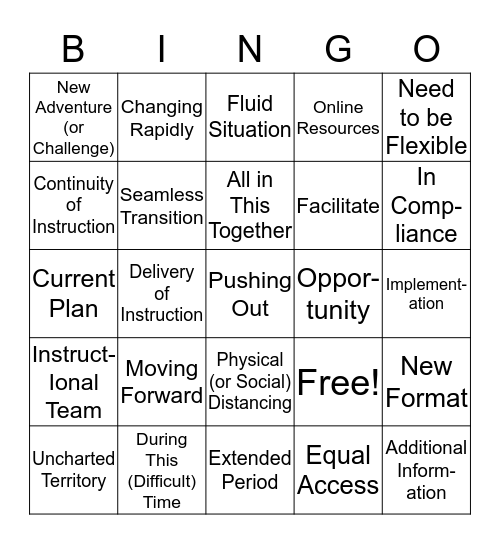 Teacher Meeting Bingo - COVID -19 Edition Bingo Card
