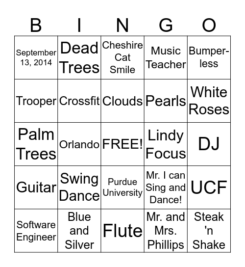 Heather and Rusty's Wedding Bingo Card