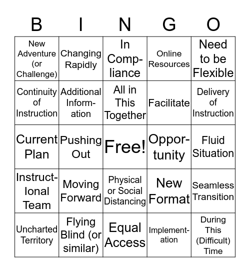 Teacher Meeting Bingo - COVID -19 Edition Bingo Card