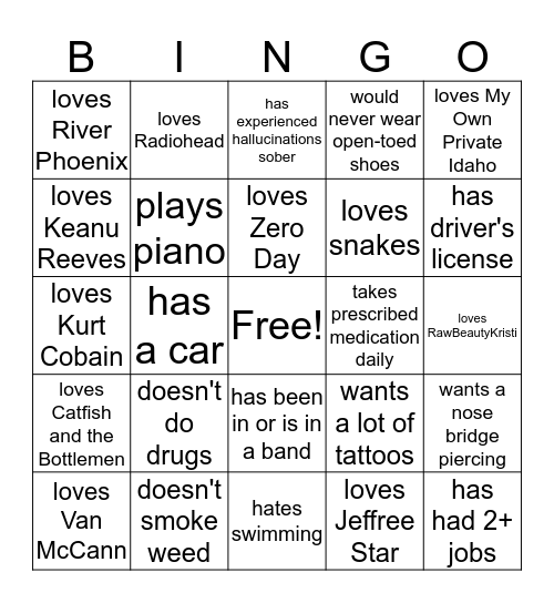 are you me? part III Bingo Card