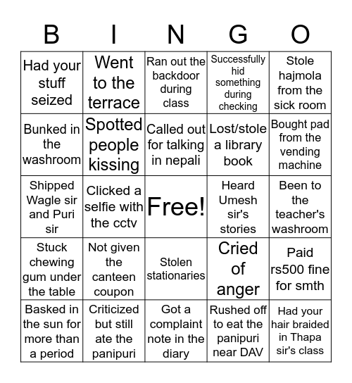 SMS BINGO!  Bingo Card