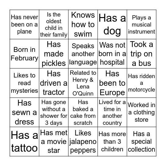 Did You Know? Bingo Card