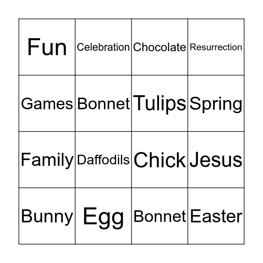 Easter bingo Card