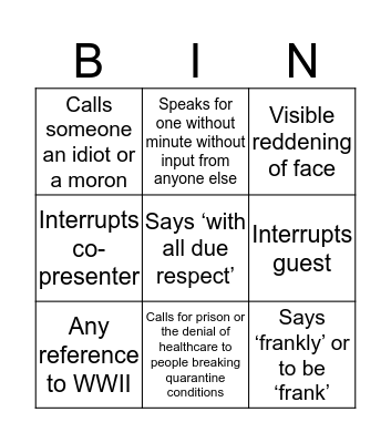 Piers Morgan Covid 19 Bingo Card