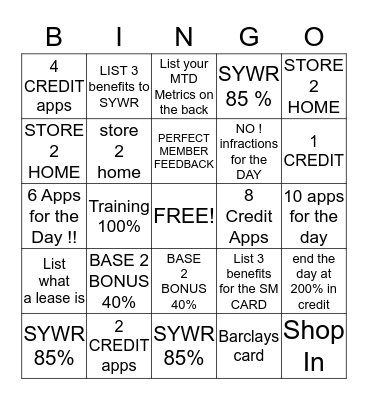 METRIC  BINGO  Bingo Card