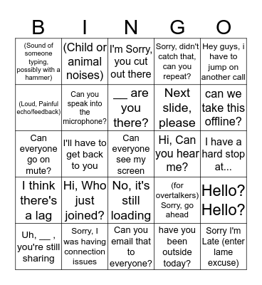 COVID Conference Calls Bingo Card