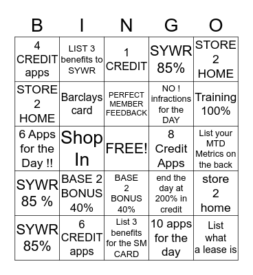 METRIC  BINGO  Bingo Card