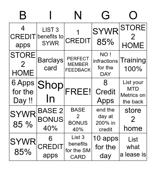 METRIC  BINGO  Bingo Card