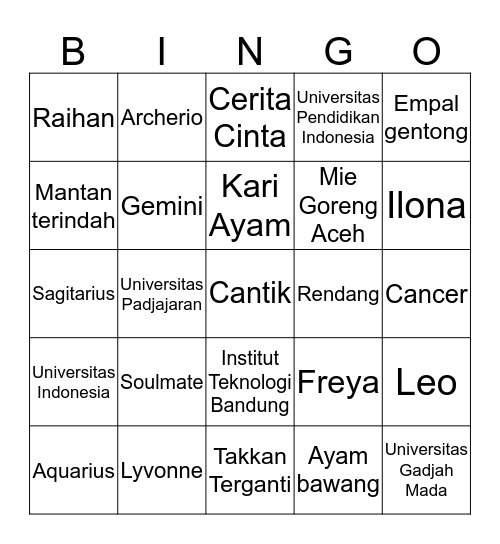 LYVONNE Bingo Card
