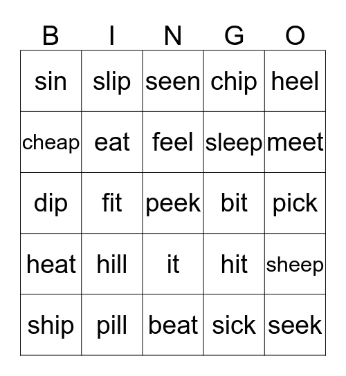 long i: short y Bingo Card