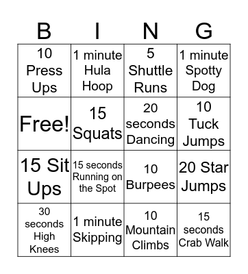 Fitness Bingo Card