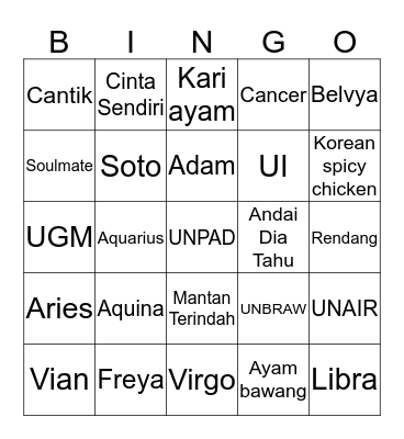 Punya Aquina  Bingo Card
