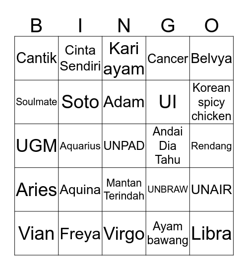 Punya Aquina  Bingo Card