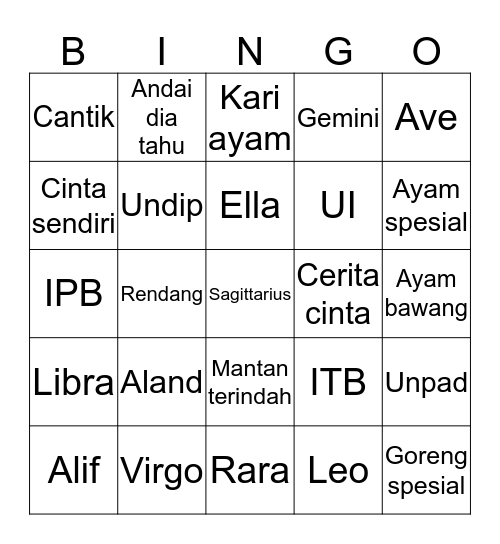 Untitled Bingo Card