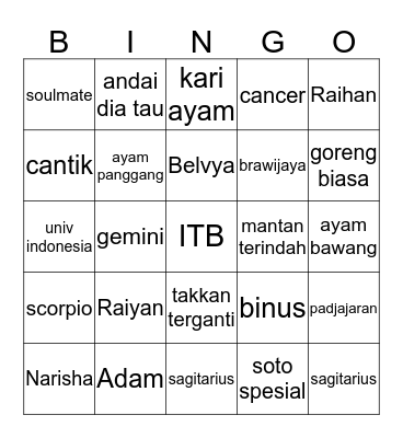 Untitled Bingo Card