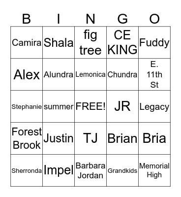 Atkins Family Reunion  Bingo Card