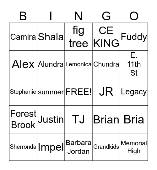 Atkins Family Reunion  Bingo Card