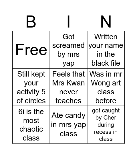 Untitled Bingo Card