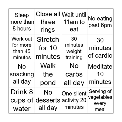 Fitness Quarantine BINGO Card