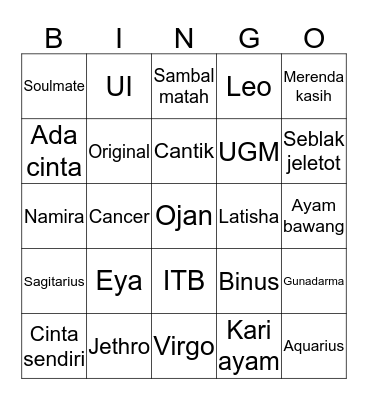 Untitled Bingo Card