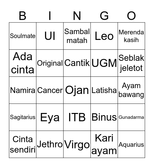 Untitled Bingo Card