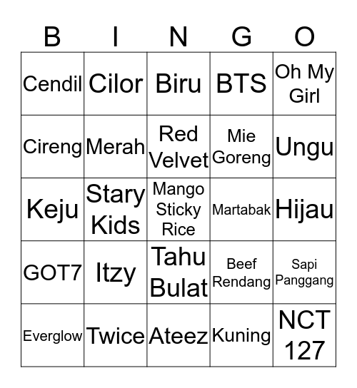 Nean Bingo Card