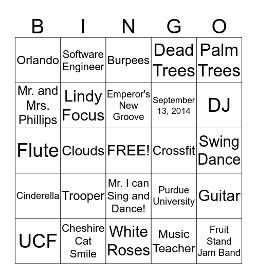 Heather and Rusty's Wedding Bingo Card