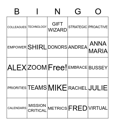 A TEAM BINGO Card