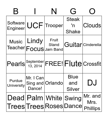 Heather and Rusty's Wedding Bingo Card