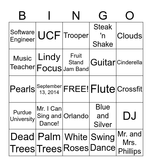 Heather and Rusty's Wedding Bingo Card