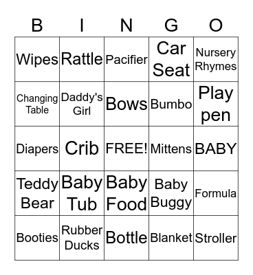 It's A Girl Bingo Card