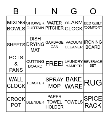 Wedding Shower Bingo Card